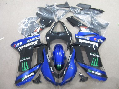 Erschwingliche Kawasaki ZX6R Motorrad Verkleidung 2007-2008 - Schwarz Blau Grun Monster