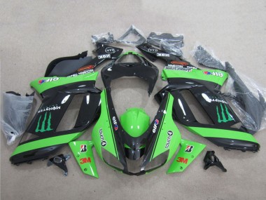 Erschwingliche Kawasaki ZX6R Motorrad Verkleidung 2007-2008 - Grun Schwarz 3M Monster