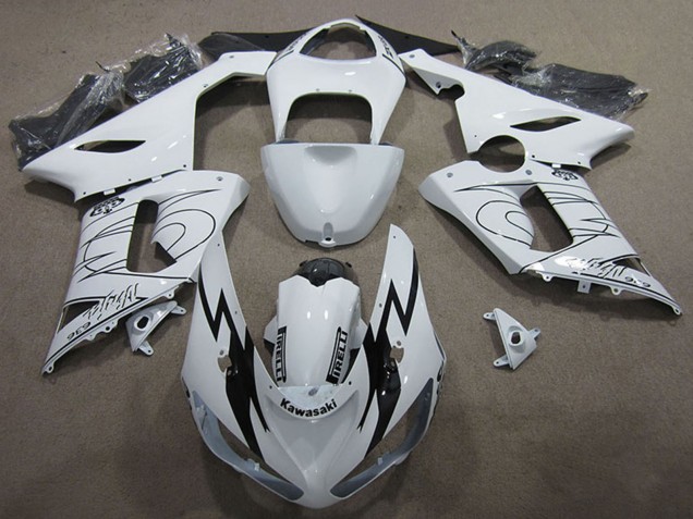 Erschwingliche Kawasaki ZX6R Motorrad Verkleidung Kit 2005-2006 - Weiss Schwarz