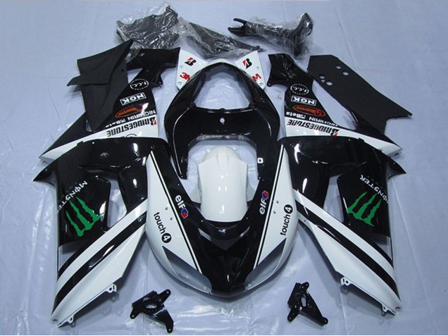 Erschwingliche Kawasaki ZX10R Motorrad Verkleidung 2006-2007 - Weiss Glanzendes Schwarz Grun Elf Touch4 Monster