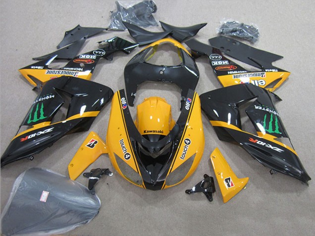 Erschwingliche Kawasaki ZX10R Motorrad Verkleidung 2006-2007 - Glanzendes Schwarz Gelb Grun Touch4 Monster