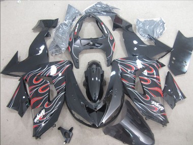Erschwingliche Kawasaki ZX10R Motorrad Verkleidung 2006-2007 - Glanzendes Schwarz Rot Weiss Flamme