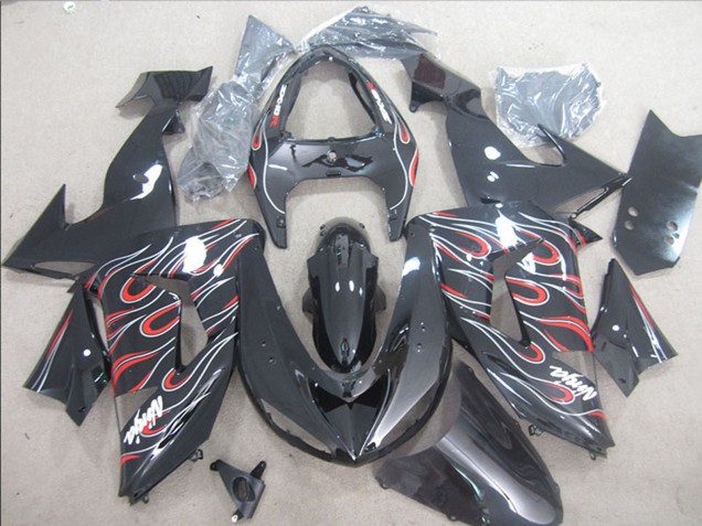Erschwingliche Kawasaki ZX10R Motorrad Verkleidung 2006-2007 - Glanzendes Schwarz Rot Weiss Flamme