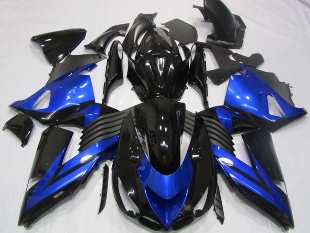 Erschwingliche Kawasaki ZX14R ZZR1400 Motorrad Verkleidung 2006-2011 - Blau Glanzendes Schwarz