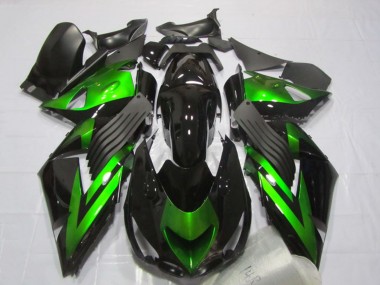 Erschwingliche Kawasaki ZX14R ZZR1400 Motorrad Verkleidung 2006-2011 - Glanzendes Schwarz Grun Streifen