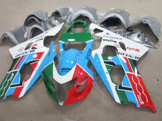 Erschwingliche Suzuki GSXR 600 Motorrad Verkleidung 2001-2003 - Weiss Blau Grun Rot Motul