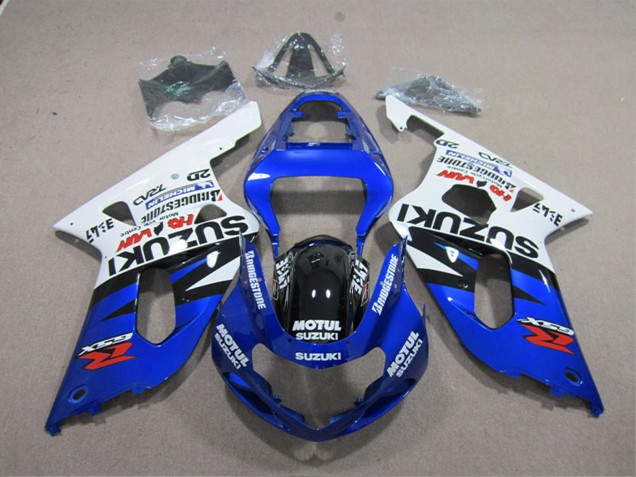 Erschwingliche Suzuki GSXR 600 Motorrad Verkleidung 2001-2003 - Weiss Blau Schwarz Motul