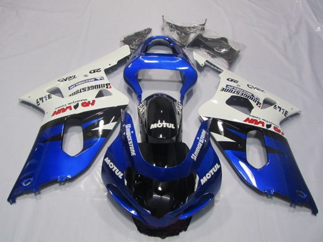 Erschwingliche Suzuki GSXR 600 Motorrad Verkleidung 2001-2003 - Weiss Blau Glanzendes Schwarz Motul