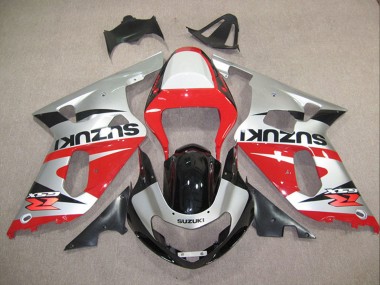 Erschwingliche Suzuki GSXR 600 Motorrad Verkleidung 2001-2003 - Silber Rot Glanzendes Schwarz