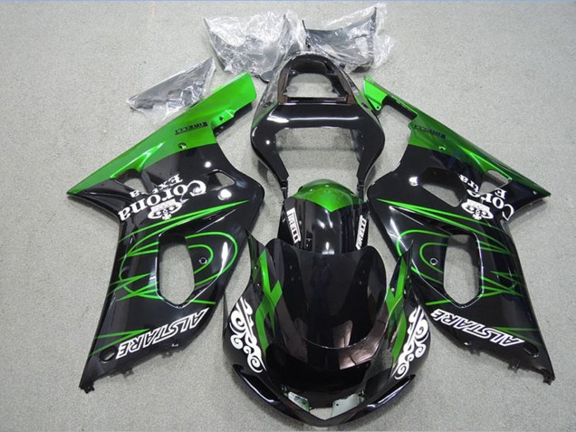 Erschwingliche Suzuki GSXR 600 Motorrad Verkleidung 2001-2003 - Glanzendes Schwarz Grun Corona Extra Alstare