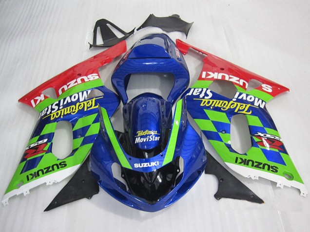 Erschwingliche Suzuki GSXR 600 Motorrad Verkleidung 2001-2003 - Blau Grun Rot Telefonica MoviStar