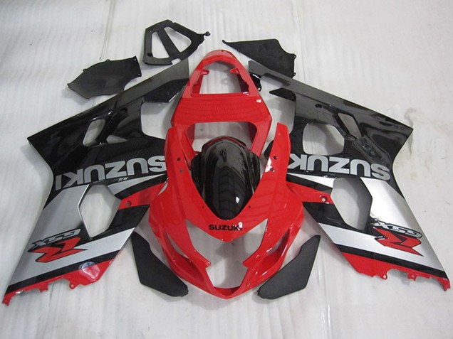Erschwingliche Suzuki GSXR 600 Motorrad Verkleidung 2004-2005 - Rot Silber Glanzendes Schwarz