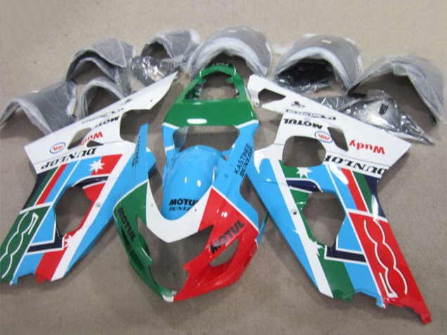 Erschwingliche Suzuki GSXR 600 Motorrad Verkleidung 2004-2005 - Weiss Blau Grun Rot Motul