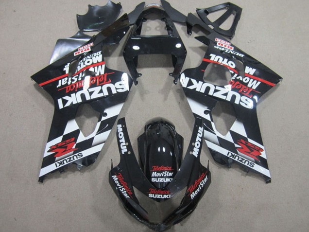 Erschwingliche Suzuki GSXR 600 Motorrad Verkleidung 2004-2005 - Glanzendes Schwarz Rot Weiss Telefonica MoviStar