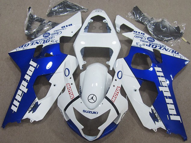 Erschwingliche Suzuki GSXR 600 Motorrad Verkleidung 2004-2005 - Weiss Blau Jordan Motul