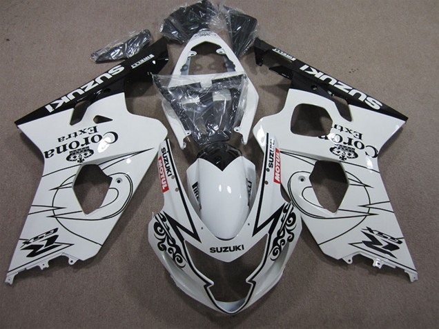 Erschwingliche Suzuki GSXR 600 Motorrad Verkleidung 2004-2005 - Weiss Schwarz Corona Extra Motul