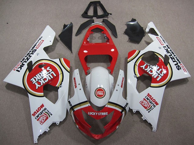 Erschwingliche Suzuki GSXR 600 Motorrad Verkleidung 2004-2005 - Weiss Rot Lucky Strike Motul