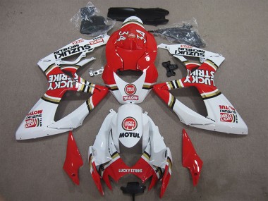 Erschwingliche Suzuki GSXR 600 Motorrad Verkleidung 2006-2007 - Weiss Rot Lucky Strike Motul