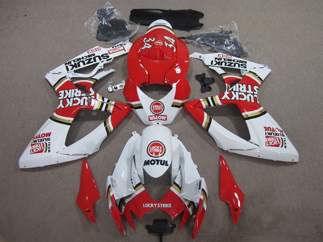 Erschwingliche Suzuki GSXR 600 Motorrad Verkleidung 2006-2007 - Weiss Rot Lucky Strike Motul