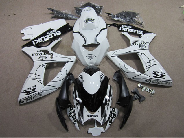 Erschwingliche Suzuki GSXR 600 Motorrad Verkleidung 2006-2007 - Weiss Schwarz Corona Extra