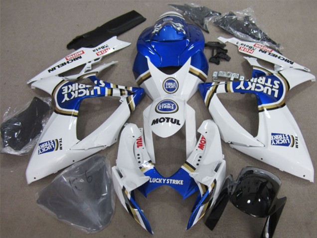 Erschwingliche Suzuki GSXR 600 Motorrad Verkleidung 2006-2007 - Weiss Blau Lucky Strike Motul
