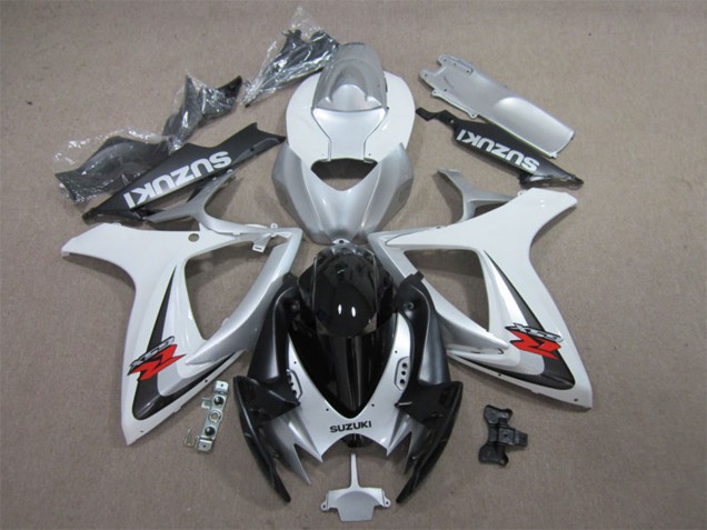 Erschwingliche Suzuki GSXR 600 Motorrad Verkleidung 2006-2007 - Weiss Silber Glanzendes Schwarz Rot