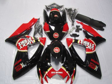 Erschwingliche Suzuki GSXR 600 Motorrad Verkleidung 2006-2007 - Glanzendes Schwarz Rot Weiss Lucky Strike Motul