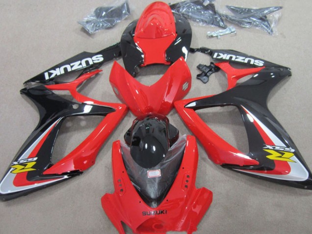 Erschwingliche Suzuki GSXR 600 Motorrad Verkleidung 2006-2007 - Rot Silber Glanzendes Schwarz Gelb