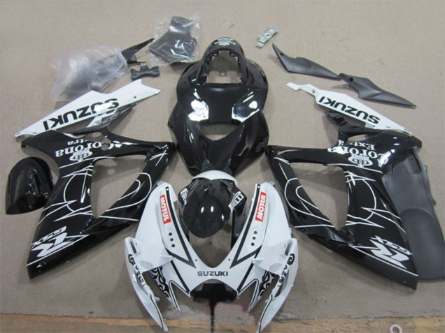 Erschwingliche Suzuki GSXR 600 Motorrad Verkleidung 2006-2007 - Weiss Schwarz Corona Extra Motul