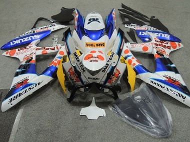 Erschwingliche Suzuki GSXR 600 Motorrad Verkleidung 2008-2010 - Weiss Blau Orange Alstare Dunkel Dog