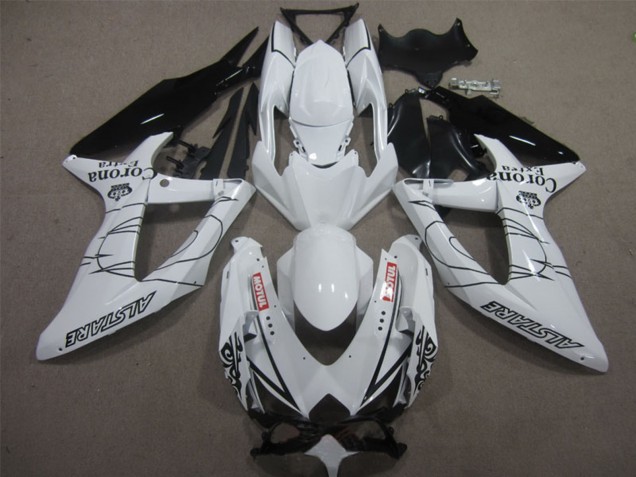 Erschwingliche Suzuki GSXR 600 Motorrad Verkleidung 2008-2010 - Weiss Schwarz Corona Extra Motul