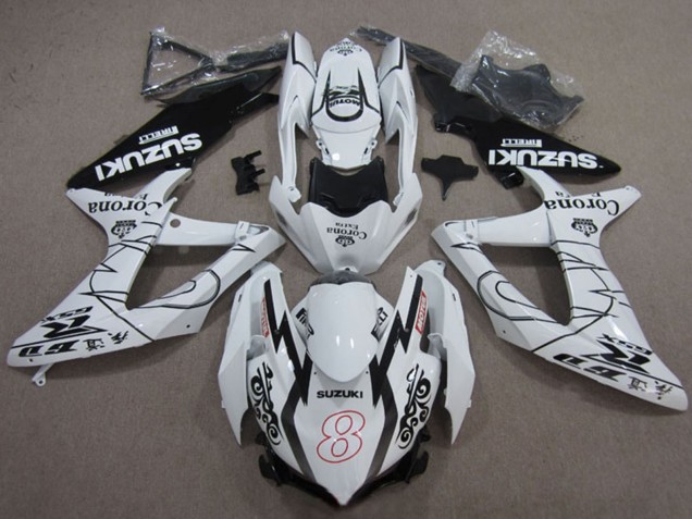 Erschwingliche Suzuki GSXR 600 Motorrad Verkleidung 2008-2010 - Weiss Schwarz Corona Extra Motul 8