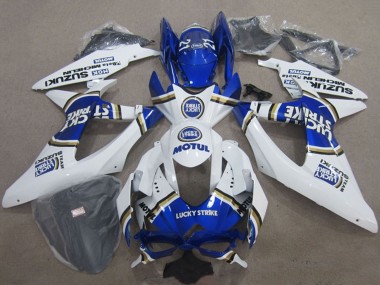Erschwingliche Suzuki GSXR 600 Motorrad Verkleidung 2008-2010 - Weiss Blau Lucky Strike Motul