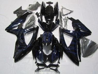 Erschwingliche Suzuki GSXR 600 Motorrad Verkleidung 2008-2010 - Glanzendes Schwarz Blau Flamme
