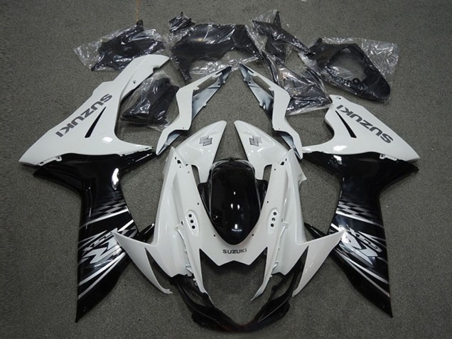 Erschwingliche Suzuki GSXR 600 Motorrad Verkleidung 2011-2024 - Weiss Glanzendes Schwarz