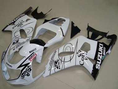 Erschwingliche Suzuki GSXR 750 Motorrad Verkleidung 2001-2003 - Weiss Schwarz Alstare Corona Extra Motul