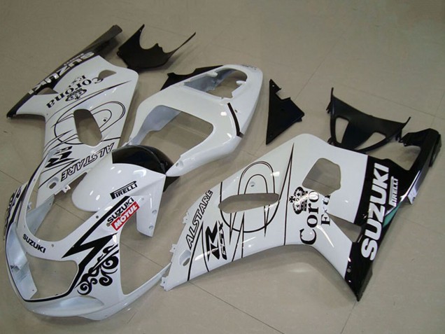 Erschwingliche Suzuki GSXR 750 Motorrad Verkleidung 2001-2003 - Weiss Schwarz Alstare Corona Extra Motul