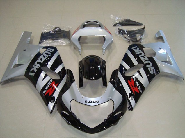 Erschwingliche Suzuki GSXR 750 Motorrad Verkleidung 2001-2003 - Silber Glanzendes Schwarz
