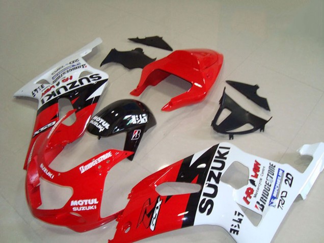 Erschwingliche Suzuki GSXR 750 Motorrad Verkleidung 2001-2003 - Rot Weiss Glanzendes Schwarz Motul