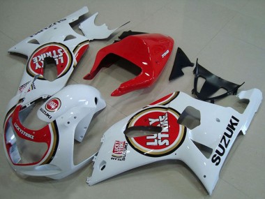 Erschwingliche Suzuki GSXR 750 Motorrad Verkleidung 2001-2003 - Weiss Rot Lucky Strike