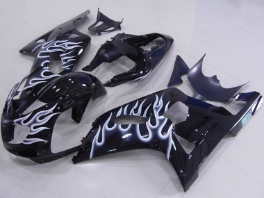 Erschwingliche Suzuki GSXR 750 Motorrad Verkleidung 2001-2003 - Glanzendes Schwarz Weiss Flamme