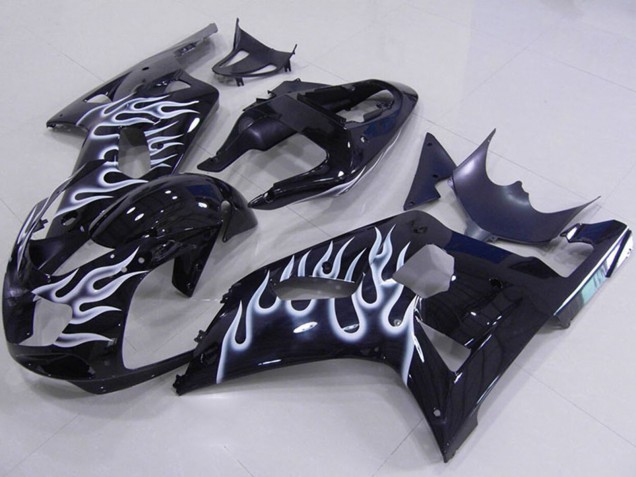 Erschwingliche Suzuki GSXR 750 Motorrad Verkleidung 2001-2003 - Glanzendes Schwarz Weiss Flamme