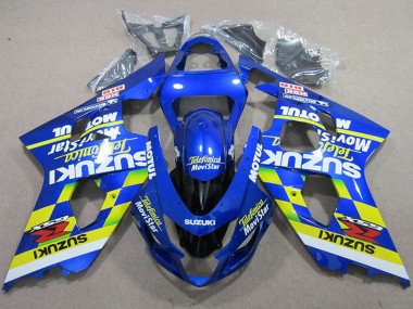Erschwingliche Suzuki GSXR 750 Motorrad Verkleidung 2004-2005 - Blau Neon Gelb Telefumica MoviStar Motul