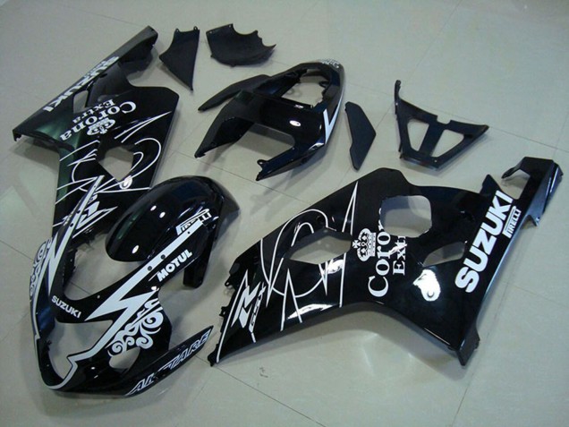 Erschwingliche Suzuki GSXR 750 Motorrad Verkleidung 2004-2005 - Glanzendes Schwarz Weiss Corona Extra Motul