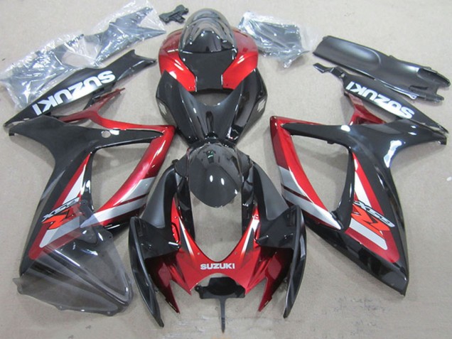 Erschwingliche Suzuki GSXR 750 Motorrad Verkleidung 2006-2007 - Rot Glanzendes Schwarz