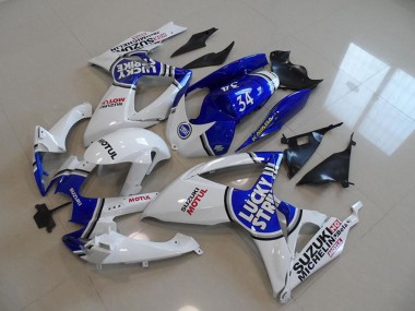Erschwingliche Suzuki GSXR 750 Motorrad Verkleidung 2006-2007 - Weiss Blau Lucky Strike Motul 34