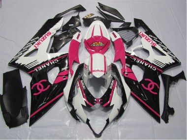 Erschwingliche Suzuki GSXR 1000 Motorrad Verkleidung 2005-2006 - Weiss Rosa Schwarz Chanel