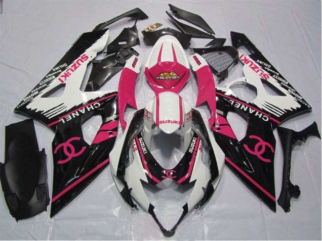 Erschwingliche Suzuki GSXR 1000 Motorrad Verkleidung 2005-2006 - Weiss Rosa Schwarz Chanel