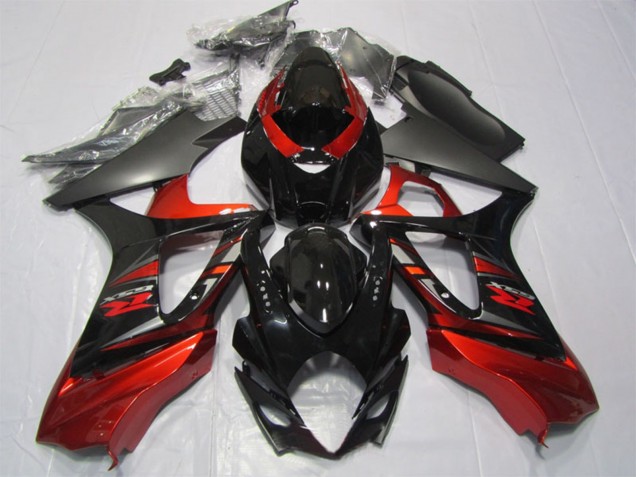 Erschwingliche Suzuki GSXR 1000 Motorrad Verkleidung Kit 2007-2008 - Rot Glanzendes Schwarz