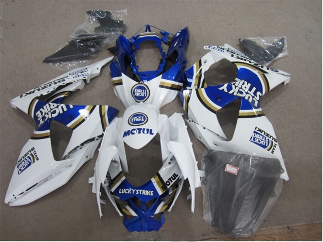 Erschwingliche Suzuki GSXR 1000 Motorrad Verkleidung 2009-2016 - Weiss Blau Lucky Strike Motul